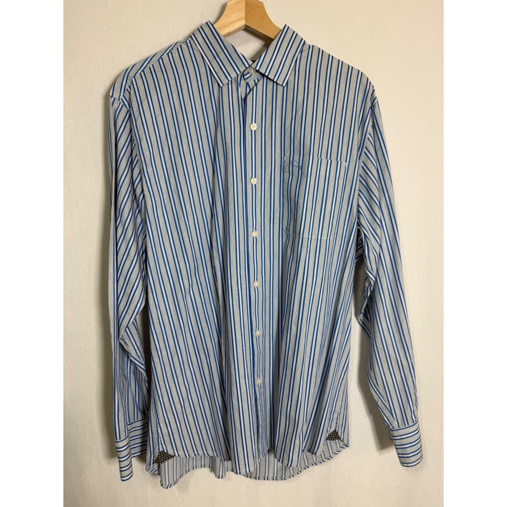 Tommy Bahama Mens Blue White Striped Pima Cotton Long Sleeve Button Down Shirt M